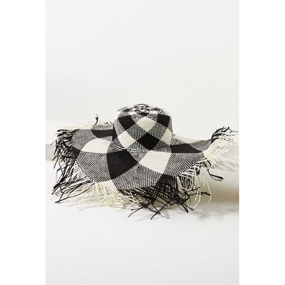 NEW Anthropologie Black and White Floppy Fringe Kentucky Derby Straw Party Hat - Picture 3 of 5